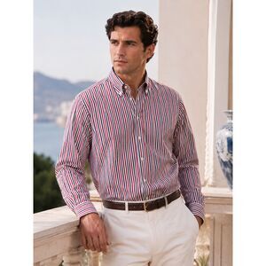CAROLINA HERRERA Blue Red Stripe Button Up Long Sleeve Shirt Top  Mens Size 17